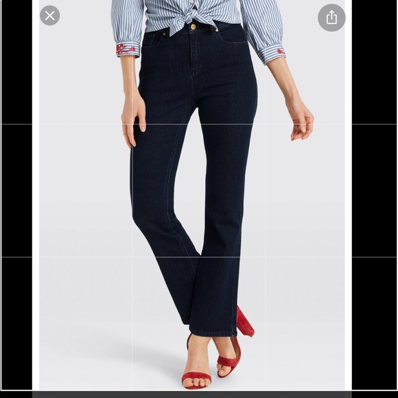 Draper James Denim - Draper James High waisted boot cut denim Jean pants blue navy 27 28 zip up